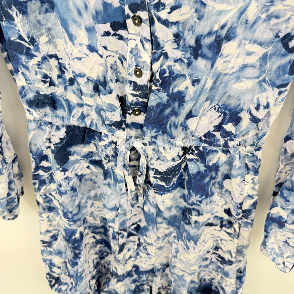 Madewell Blue White Floral Print V Neck Button Tie Waist Mini Dress Size 00 - Picture 8 of 14